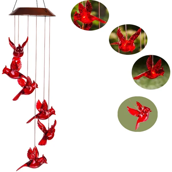 2024 New Year Hot Sale - Solar Cardinal Wind Chime Light