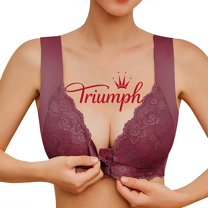 【德國Triumph】同款 超薄性感蕾絲無鋼圈胸罩 前扣聚攏收副乳上托胸罩，美背無痕文胸！
