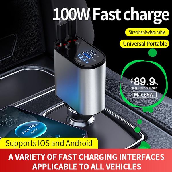 【100W Fast Charging】4-IN-1 Retractable Car Charger