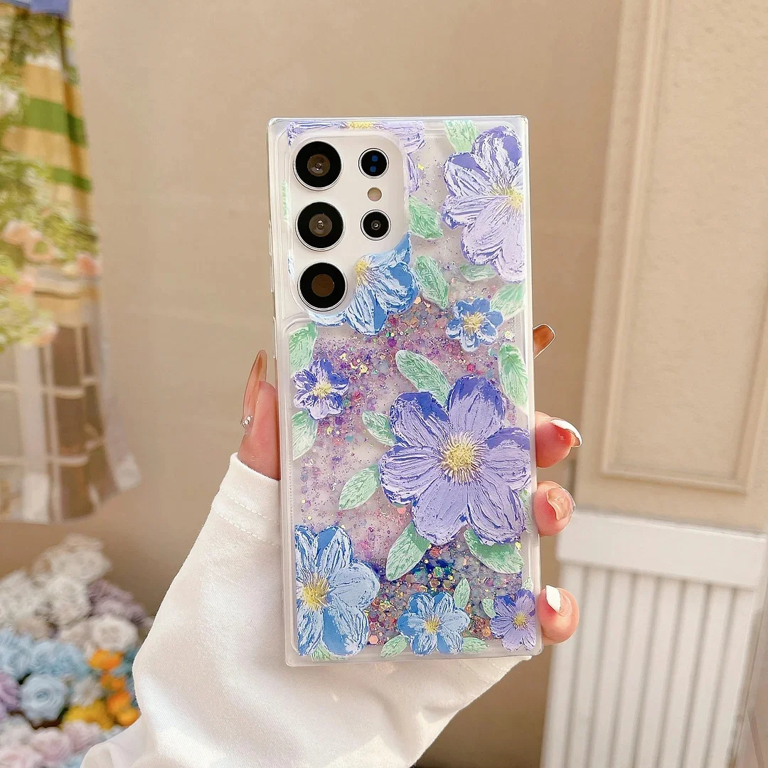 【買一送一】三星螢光流沙油畫花朵手機殼