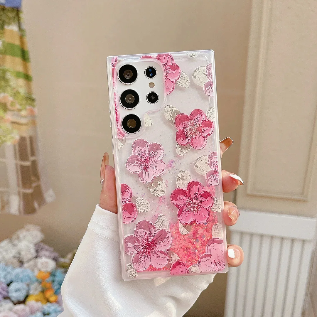 【買一送一】三星螢光流沙油畫花朵手機殼