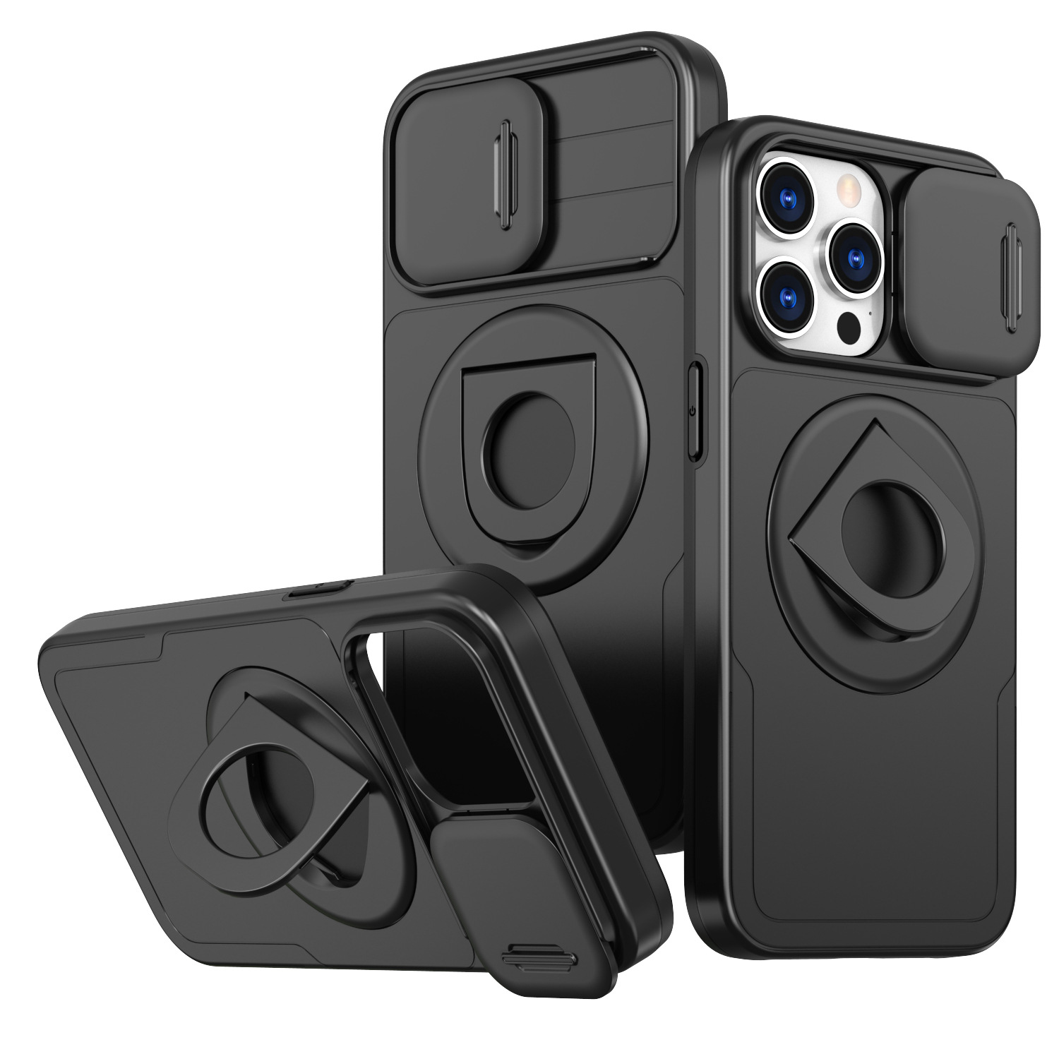 360° 旋轉磁吸指環推窗鏡頭保護 iPhone 保護套