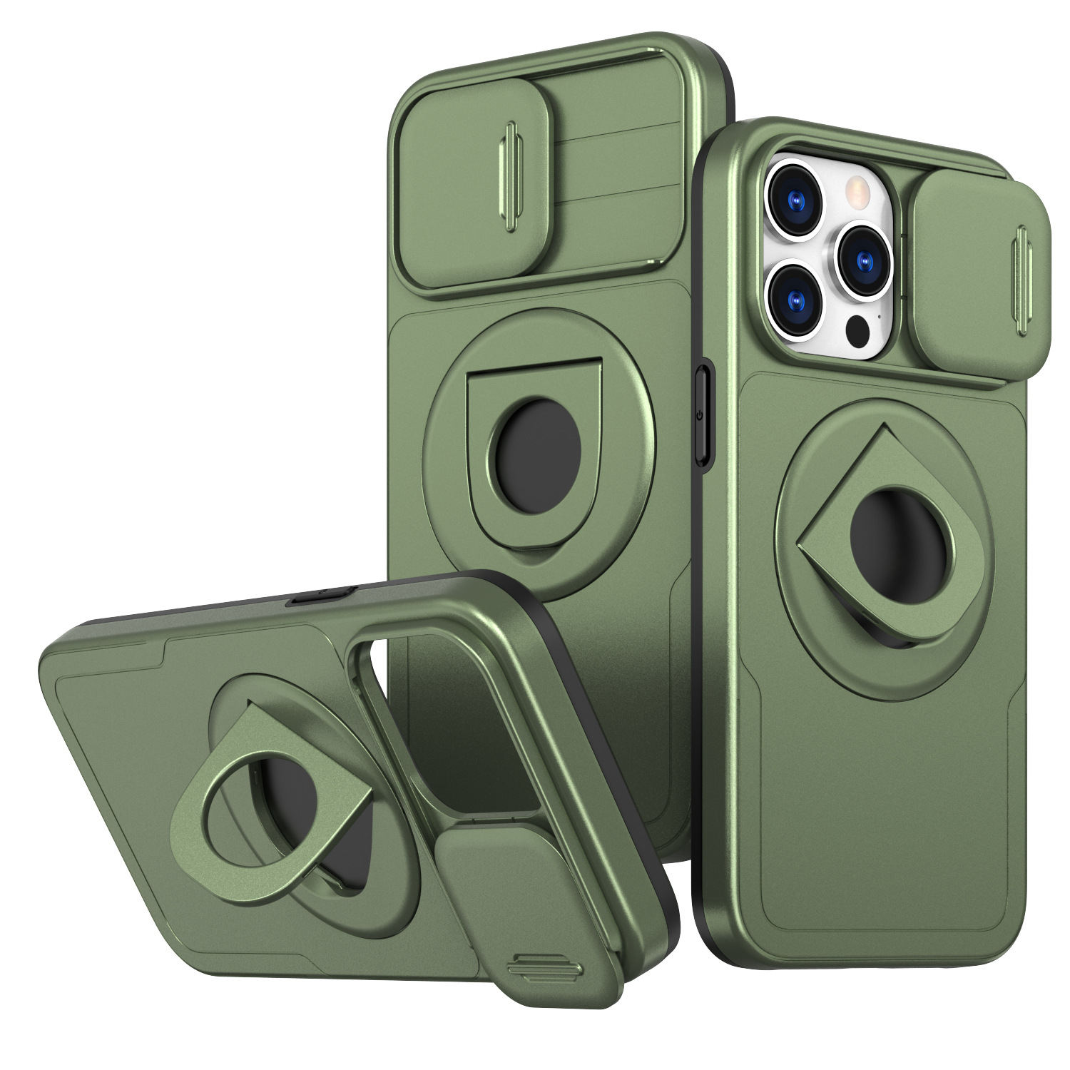 360° 旋轉磁吸指環推窗鏡頭保護 iPhone 保護套