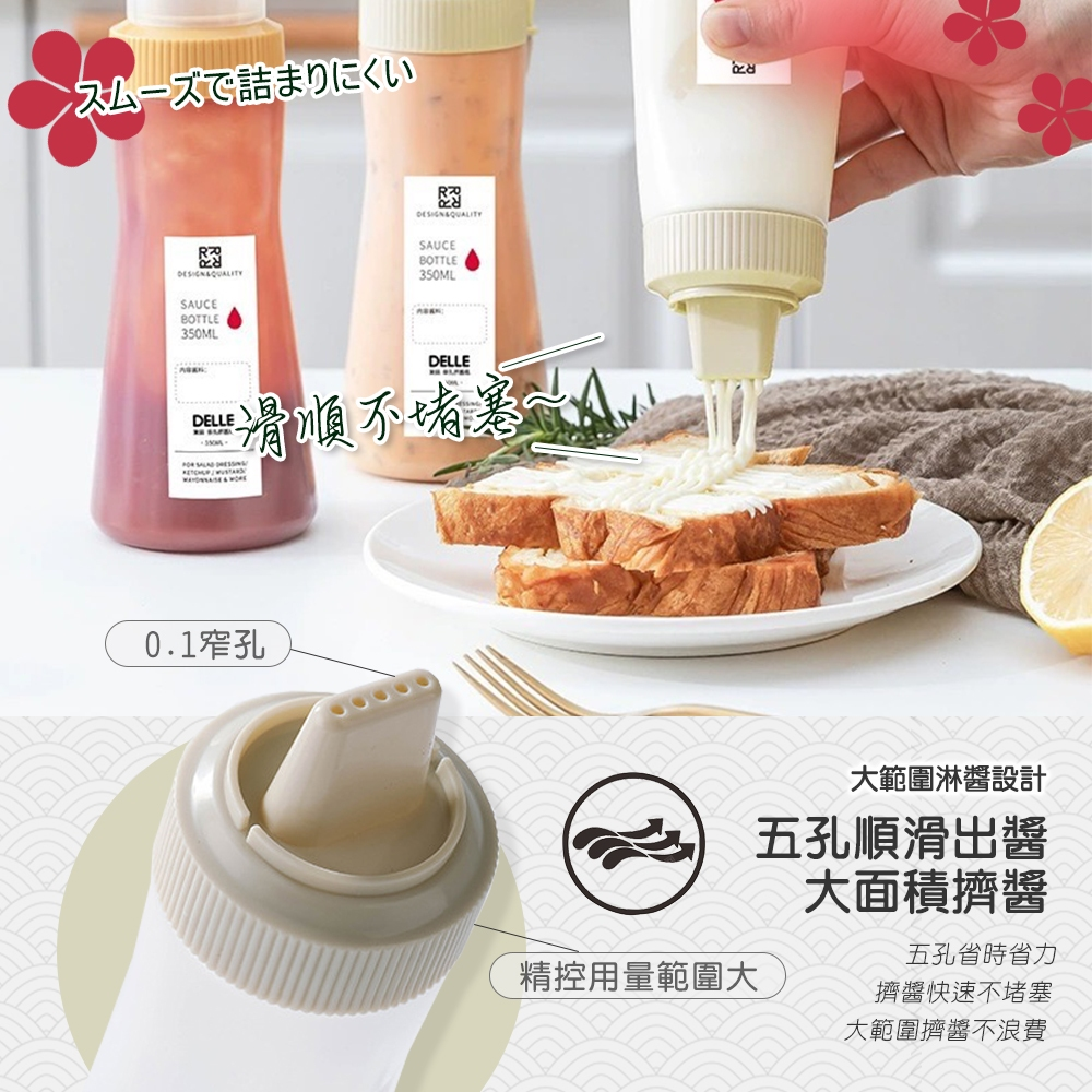 【買2送1】五孔調味醬料擠壓瓶 適用於番茄醬 沙拉醬 蜂蜜等