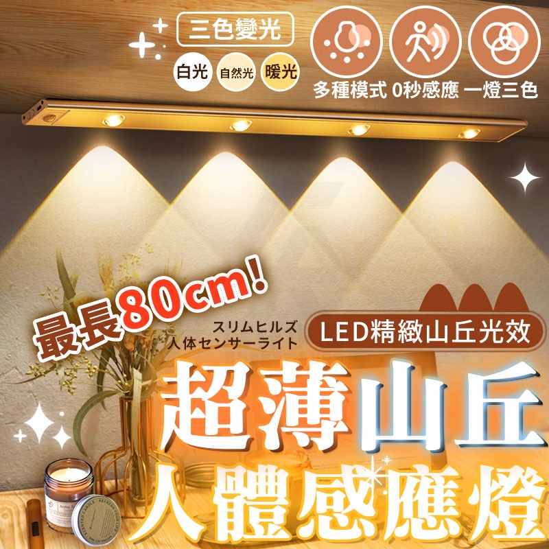 【買4送4】LED 超薄山丘人體感應燈 磁吸燈【三色變光】