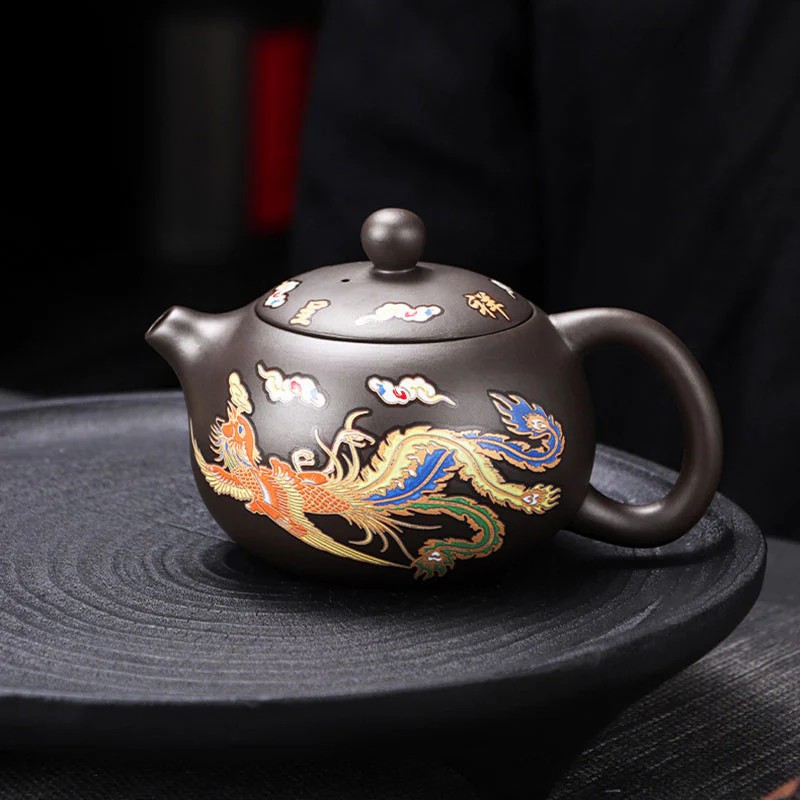 龍鳳呈祥紫砂壺遇熱變色功夫茶具