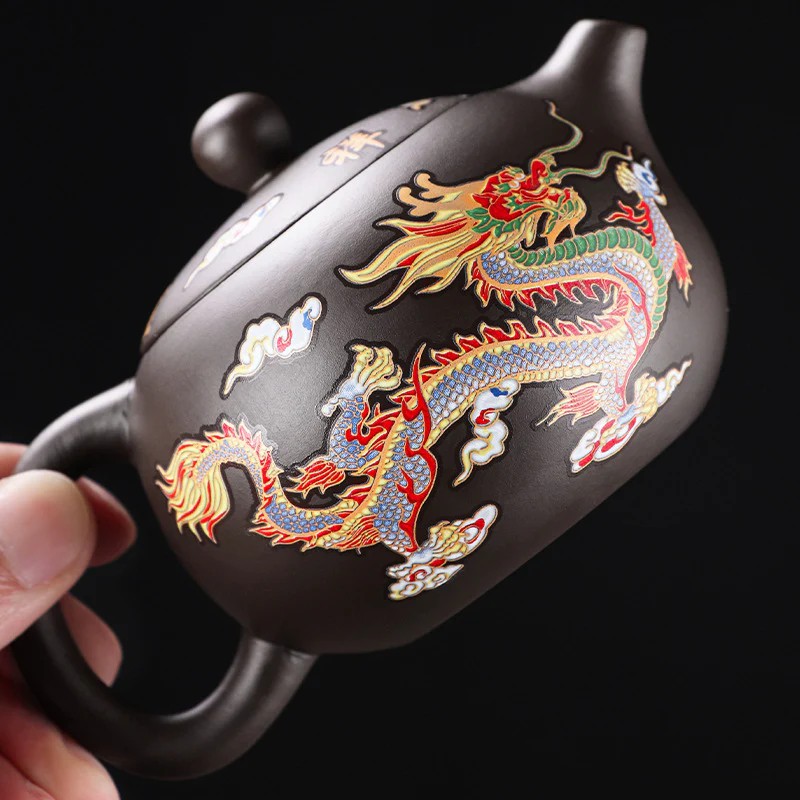 龍鳳呈祥紫砂壺遇熱變色功夫茶具