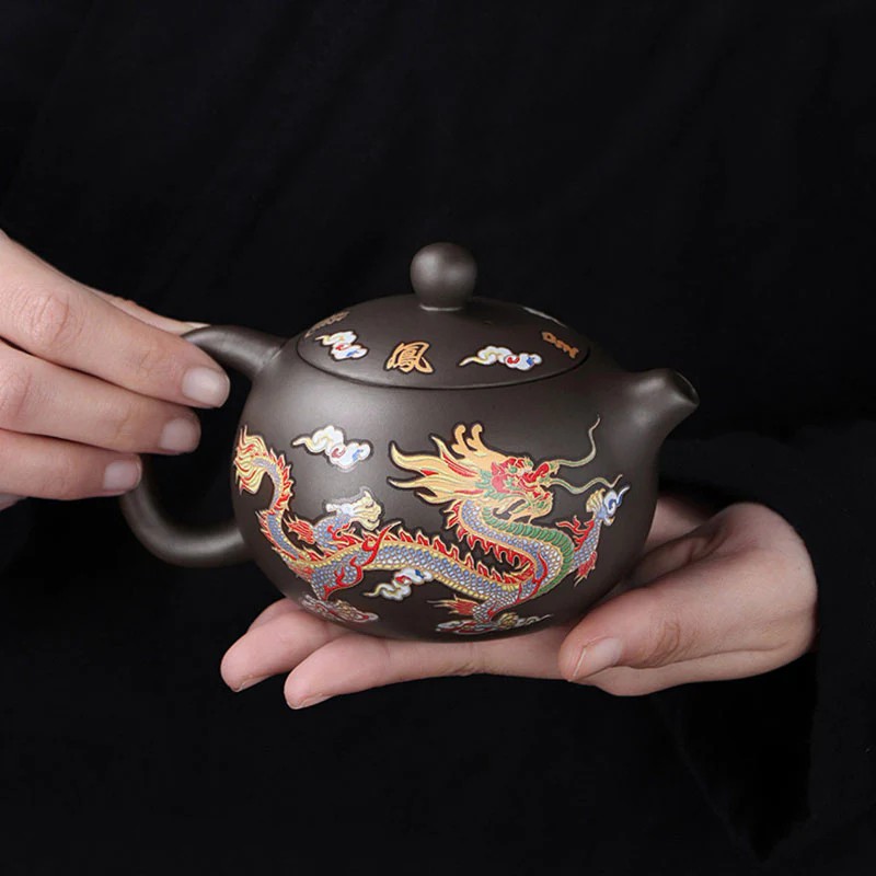 龍鳳呈祥紫砂壺遇熱變色功夫茶具