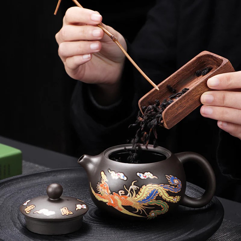 龍鳳呈祥紫砂壺遇熱變色功夫茶具