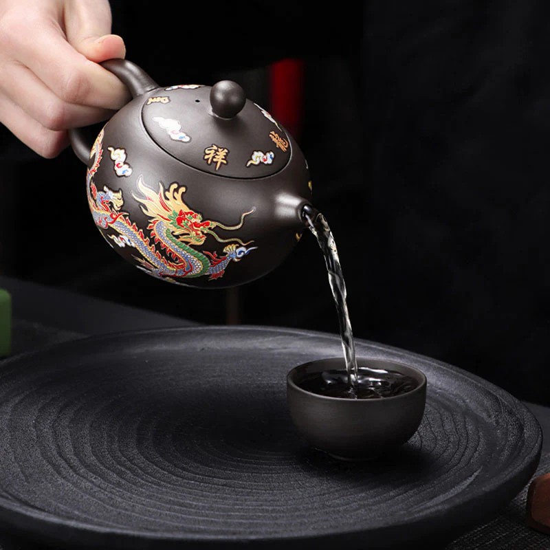 龍鳳呈祥紫砂壺遇熱變色功夫茶具