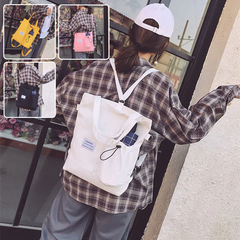 【買一送一限時優惠】 韓版原宿風四用帆布包｜手提/後背/斜挎/肩背｜大容量百搭包