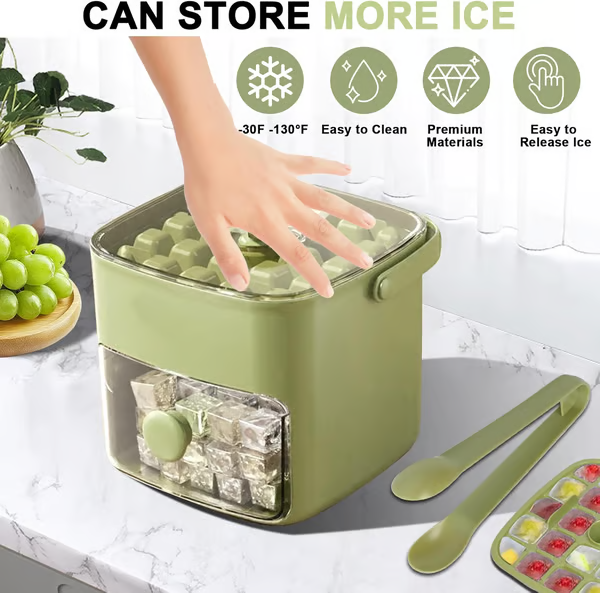 【優惠套裝】按壓脫模冰箱冰格組 (2冰格+1儲冰盒+冰匙) - 食品級材質 / 防漏蓋 / 可堆疊 / 大容量 (48+112塊冰)