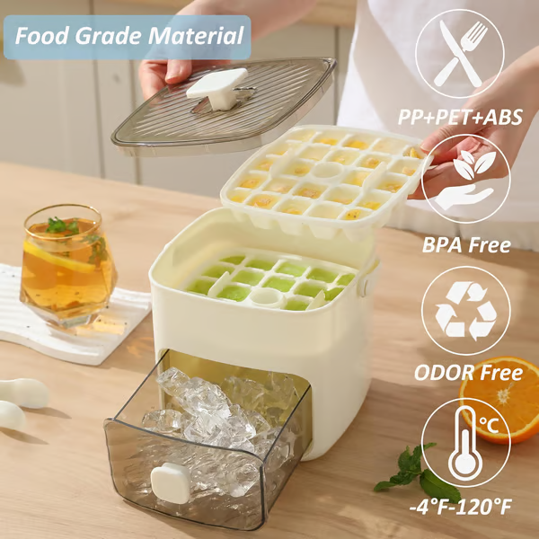 【優惠套裝】按壓脫模冰箱冰格組 (2冰格+1儲冰盒+冰匙) - 食品級材質 / 防漏蓋 / 可堆疊 / 大容量 (48+112塊冰)