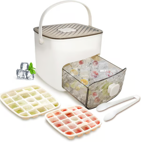 【優惠套裝】按壓脫模冰箱冰格組 (2冰格+1儲冰盒+冰匙) - 食品級材質 / 防漏蓋 / 可堆疊 / 大容量 (48+112塊冰)